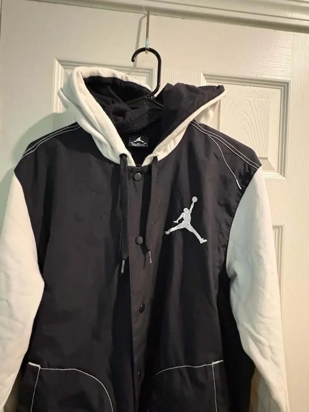 Jordan Brand Black and White Snap-Up Varsity Hoodie Jacket Jumpman Size M